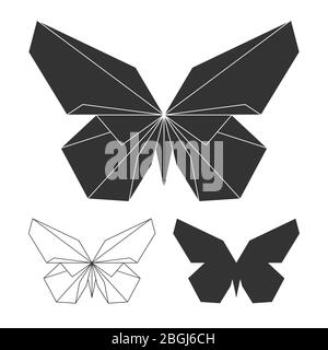 Butterflies logo set isolated on white background. Vector line and silhouette butterfly illustration Stock Vector