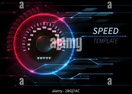 Speed motion line vector abstract tech background with car racing speedometer. Fast auto race, sport drive illustration Stock Vector