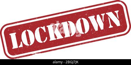 red grungy LOCKDOWN rubber stamp print or label, lockdown during covid-19 coronavirus pandemic Stock Vector