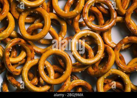 Drying mini with salt. Round crisp bread. Salty rings Stock Photo