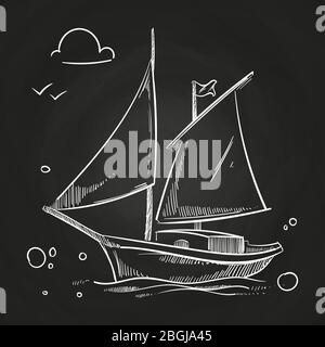 Isolated sailboat on the water in cartoon style illustration Stock Vector  Image & Art - Alamy