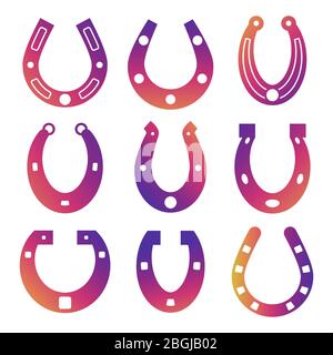 Bright horse shoe icons isolated on white background. Colorful lucky emblem set. Vector illustration Stock Vector