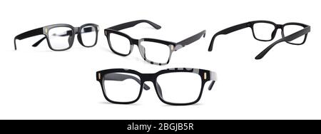 Black eye glasses Isolated on white background. Collection of eyeglasses with clipping path Stock Photo