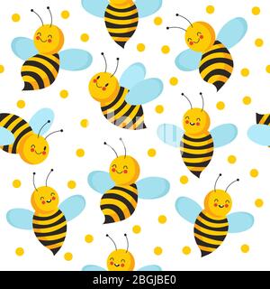 Bee seamles pattern. Cute flying bees for honey product. Vector endless bee house background. Insect cute nature, beekeeping pattern illustration Stock Vector
