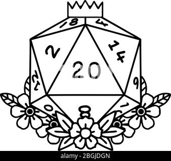 D20 Outlined Dice d20 icon Black line art vector in black and white outline set ...