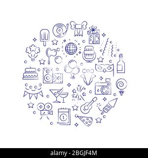 Event, party, entertainment, birthday outline vector icons in circle design. Vector illustration Stock Vector