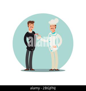 Restaurant team cartoon character. Chef and sommelie flat design icon isolated. Vector illustration Stock Vector