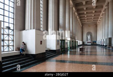 Buenos Aires, Argentina - August 10 2012: Empty view of the main hall and scupture of the Shool of law of the Buenos Aires university Stock Photo