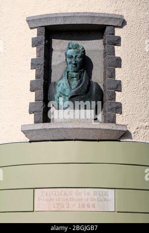 Thomas de la Rue Bust, North Esplanade, St. Peter Port, Guernsey, Channel Islands, Europe Stock Photo