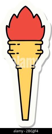 sticker of tattoo in traditional style of a lit torch Stock Vector