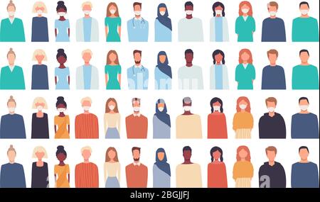 Vector set. Illustrations, icons in flat style of people isolated on white. Modern multicultural, multiethnic society. European, african, asian Stock Vector