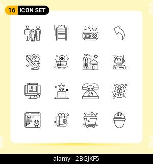 Pack of 16 creative Outlines of line, arrows, business, up, arrow Editable Vector Design Elements Stock Vector