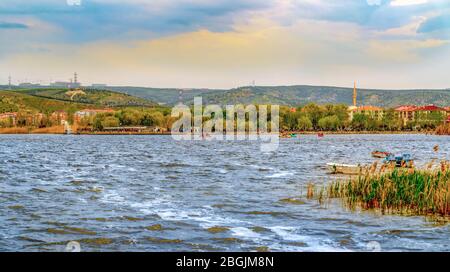 A Park near lake Mogan with Golbasi city Ankara, Turkey Stock Photo