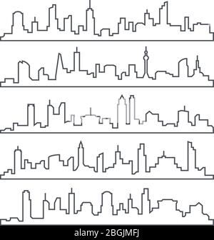 Skyline city. Building line of town. Outline urban vector cityscape set isolated. Cityscape architecture skyline, line illustration house Stock Vector