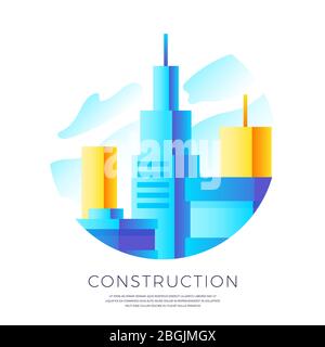 Abstract construction emblem badge vector design isolated on white illustration Stock Vector