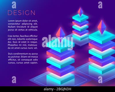Abstract poster banner or background design with 3D colorful shapes pyramid. Vector illustration Stock Vector