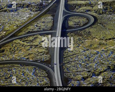 Aerial shot of the number one road close to Reykjavik Stock Photo