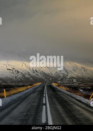 rural road in Iceland during winter Stock Photo