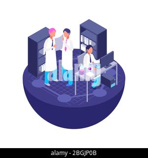 3d isometric laboratory concept. Medical, chemistry, farmacy vector isolated on white background illustration Stock Vector
