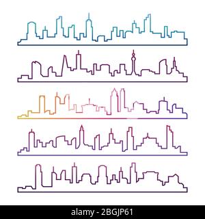 Outline urban vector cityscape set isolated. Colorful skyline city line silhouettes isolated on white illustration Stock Vector