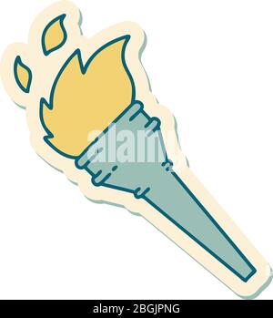 sticker of tattoo in traditional style of a lit torch Stock Vector