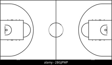 Basketball court line vector background. Outline basketball sports field for game background area illustration Stock Vector