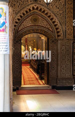 Interior view of Saint Virgin Mary's Coptic Orthodox Church, also known as the Hanging Church,  Kom Ghorab, Old Cairo, Egypt. Stock Photo