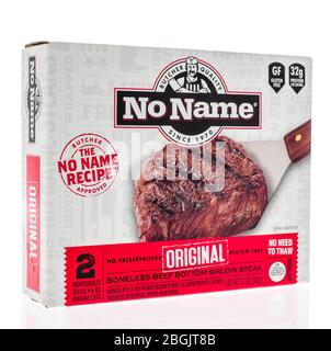 Winneconne,  WI - 21 April 2020:  A package of No Name original steak on an isolated background. Stock Photo