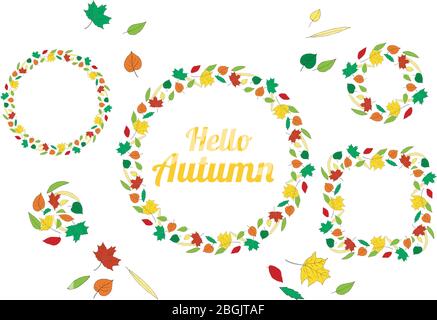 Hello Autumn wreath autumn leaves isolated on white Stock Vector
