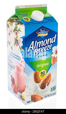 Winneconne,  WI - 21 April 2020:  A package of Almond breeze almond almondmilk on an isolated background. Stock Photo