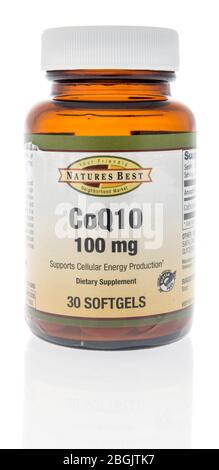 Winneconne,  WI - 21 April 2020:  A bottle of Natures Best CoQ10 supplement on an isolated background. Stock Photo