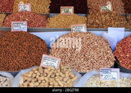 Nuts, Central Market, Athens, Attica Region, Greece, Europe Stock Photo