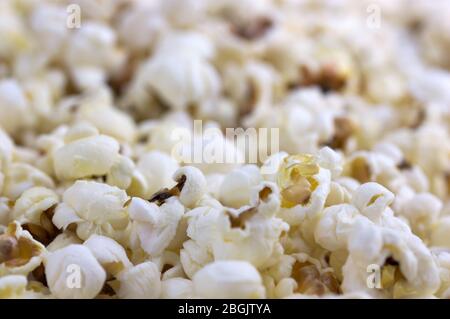 A close-up of some cooked white popcorn that occupies the entire image Stock Photo