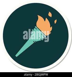 sticker of tattoo in traditional style of a lit torch Stock Vector