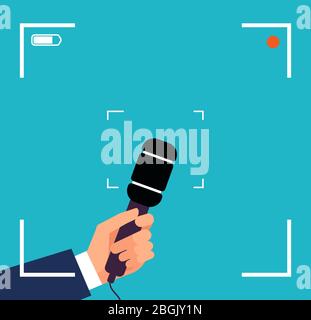 Hand with microphone. Focus tv interview live news broadcast