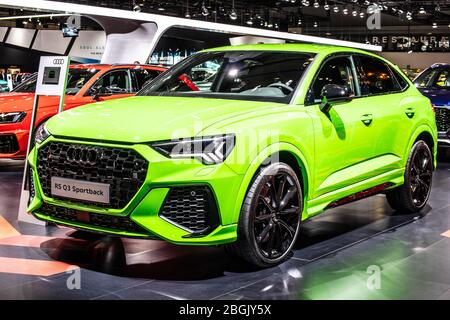 Brussels, Belgium, Jan 2020: Audi RS Q3 Sportback, Brussels Motor Show, Second generation, MQB platform, subcompact luxury crossover SUV made by Audi Stock Photo