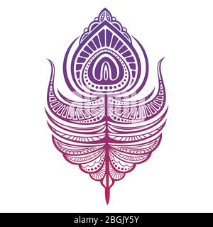 Asian style feather vector illustration. Colorful peacock feather for logo, design, print, coloring Stock Vector