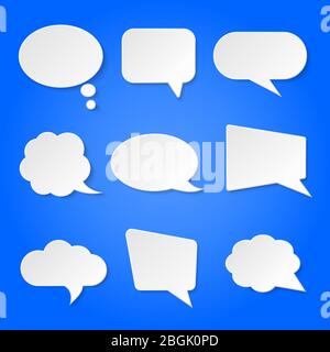 White blank retro speech bubbles vector set isolated on blue background illustration Stock Vector