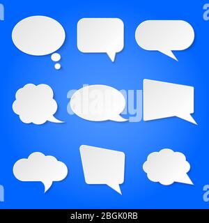 White blank retro speech bubbles vector set isolated on blue background illustration Stock Vector