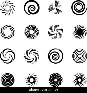 Spirals and swirls. Whirlpool and twirl. Abstract motion twisting circles isolated vector icons. Motion twirl, spiral and twist, whirlpool and swirl illustration Stock Vector