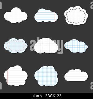 Lined cloud vector icons of set. School stickers notebook style illustration Stock Vector