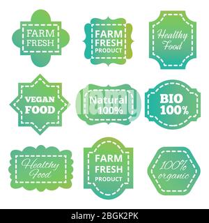 Vintage colorful natural organic bio product vector green tag, labels, emblems and badges collection illustration Stock Vector