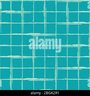 White ink grunge line vector seamless grid pattern background. Hand drawn brush stroke style linear criss cross blue backdrop. Abstract irregular Stock Vector