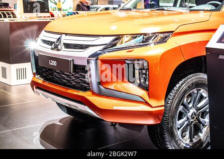 Brussels, Belgium, Jan 2020 Mitsubishi L200, Brussels Motor Show, 5th gen facelift, pickup truck produced by Japanese automaker Mitsubishi Stock Photo