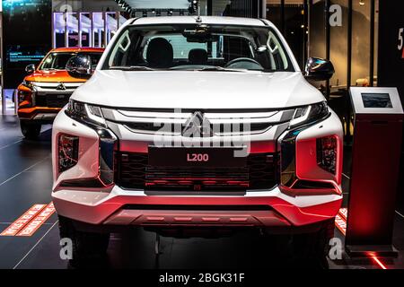 Brussels, Belgium, Jan 2020 Mitsubishi L200, Brussels Motor Show, 5th gen facelift, pickup truck produced by Japanese automaker Mitsubishi Stock Photo