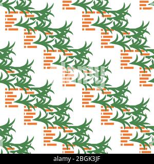 Abstract pattern with bricks and leaves isolated on white. Vector illustration Stock Vector