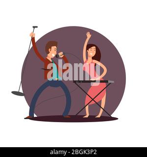 Cartoon character male singer and female pianist vector design icon isolated illustration Stock Vector