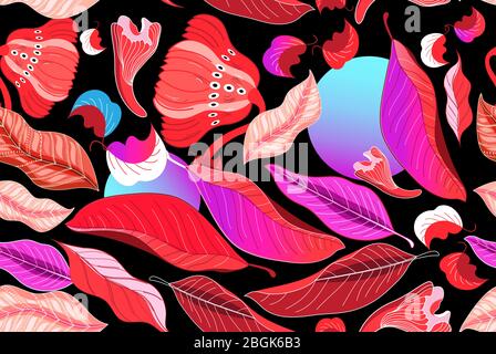 Autumn seamless pattern with red leaves on a dark background. Template for Wallpaper or fabric design Stock Vector