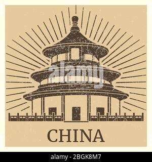 Asian travel poster and banner with chinese traditional home silhouette. Vector illustration Stock Vector