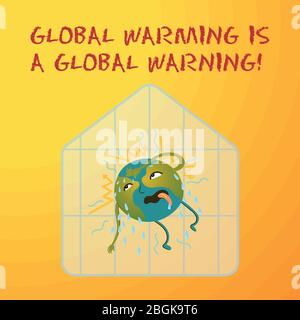 Ecological conceptual illustration of the planet Earth, which is hot and is sweating, a greenhouse effect. Global warming is a global warning. Stock Vector